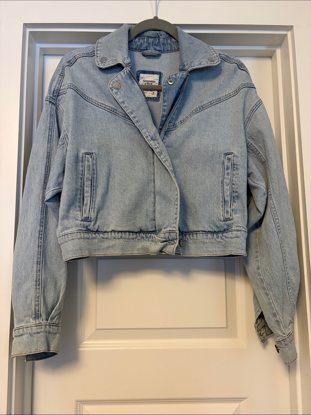 Abercrombie & Fitch Pale Blue Cropped Denim Jacket